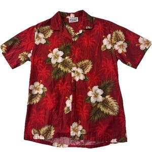 Hawaiian Shirt Pacific Legend Men Medium Red Hibiscus Floral Made in USA Aloha